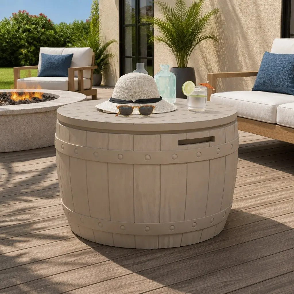 Garden Storage Box Brown 3-in-1 Outdoor Bench Seat Table Polypropylene Organiser