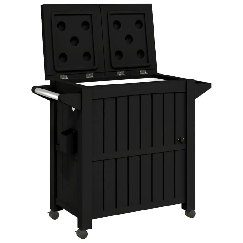 3-in-1 Serving Cart Black Rolling Kitchen Dining Trolley with Ice Bucket and Storage