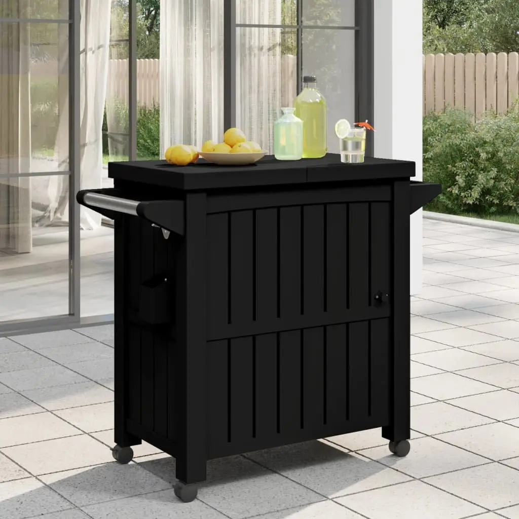 3-in-1 Serving Cart Black Rolling Kitchen Dining Trolley with Ice Bucket and Storage