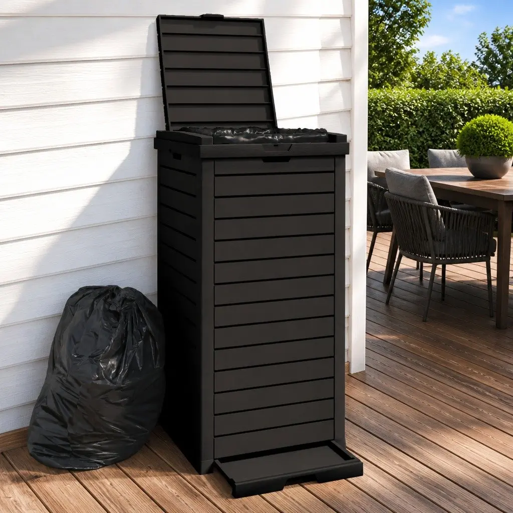 Outdoor Garbage Bin Black 41x41x86cm Double Lid 118L Capacity