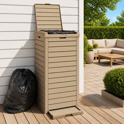 Outdoor Garbage Bin 118L Brown Double Lid Waste Rubbish Container Polypropylene