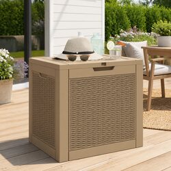 Outdoor Garden Storage Box Brown Rattan Design Patio Furniture Organizer