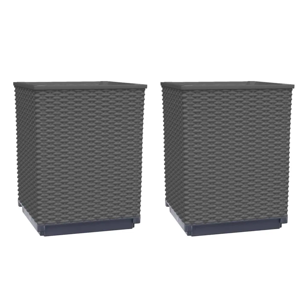 Black Planters 30x30x37cm Durable Polypropylene Set of 2 Outdoor Garden Flower Pots