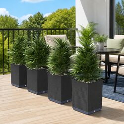 Planter Pots Set of 4 Black Square Garden Flower Box Outdoor Decor 30x30x37cm