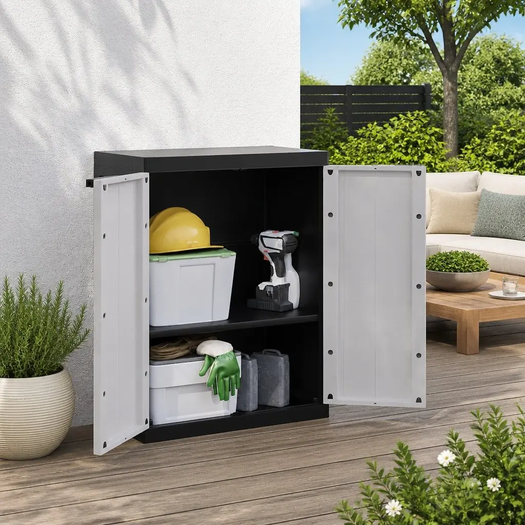 Outdoor Storage Cabinet Grey Black Weather-resistant Lockable Adjustable Shelves