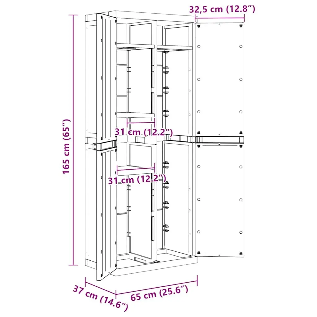 Outdoor Storage Cabinet Adjustable Shelves Lockable Grey Black 65x37x165cm Garden Cupboard