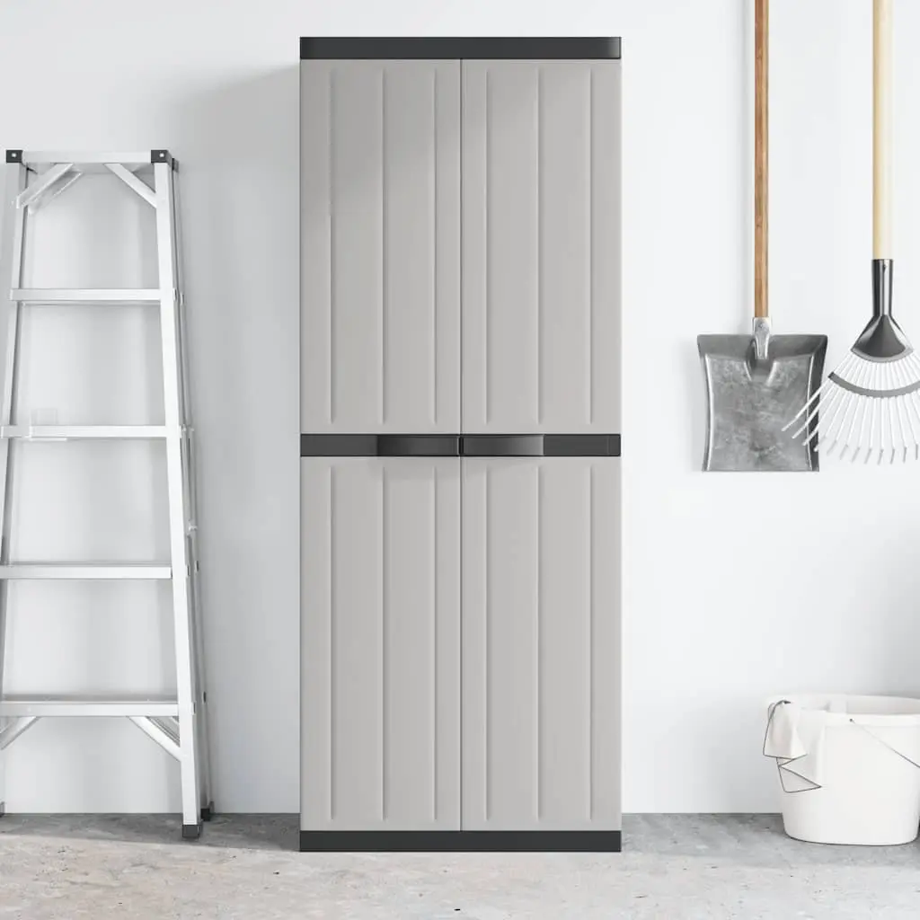 Outdoor Storage Cabinet Adjustable Shelves Lockable Grey Black 65x37x165cm Garden Cupboard