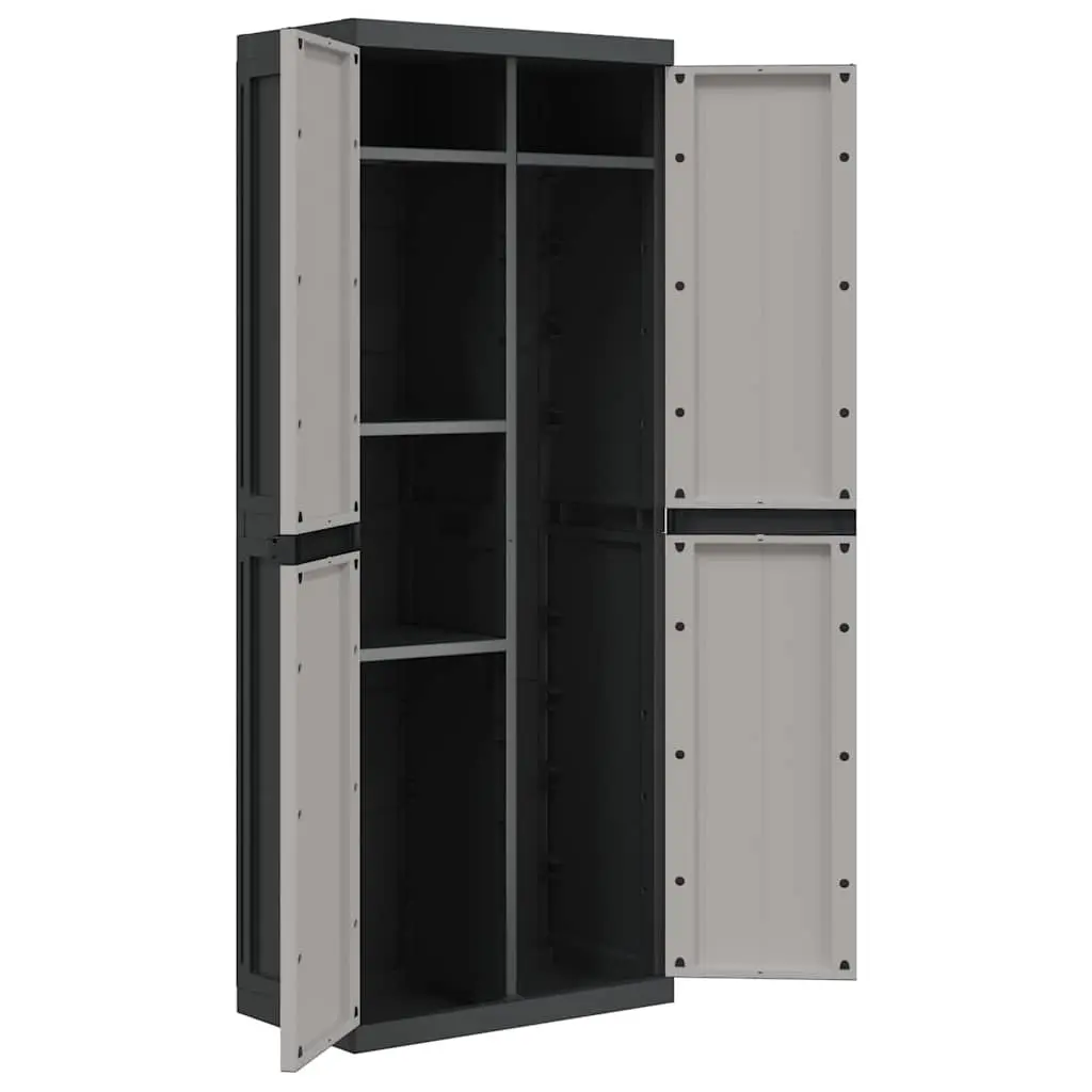Outdoor Storage Cabinet Adjustable Shelves Lockable Grey Black 65x37x165cm Garden Cupboard