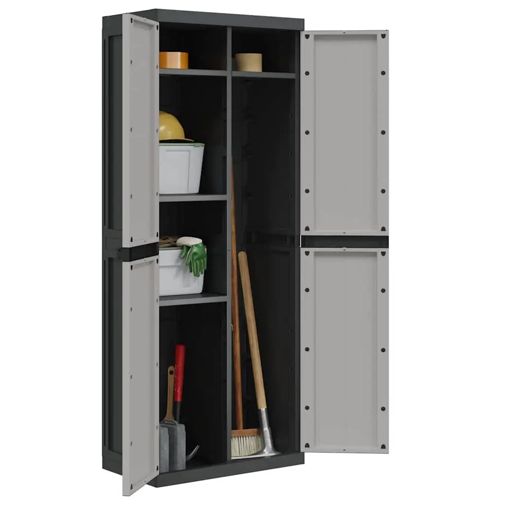 Outdoor Storage Cabinet Adjustable Shelves Lockable Grey Black 65x37x165cm Garden Cupboard
