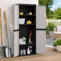 Outdoor Storage Cabinet Grey Black 65x37x165cm Lockable Garden Cupboard Patio