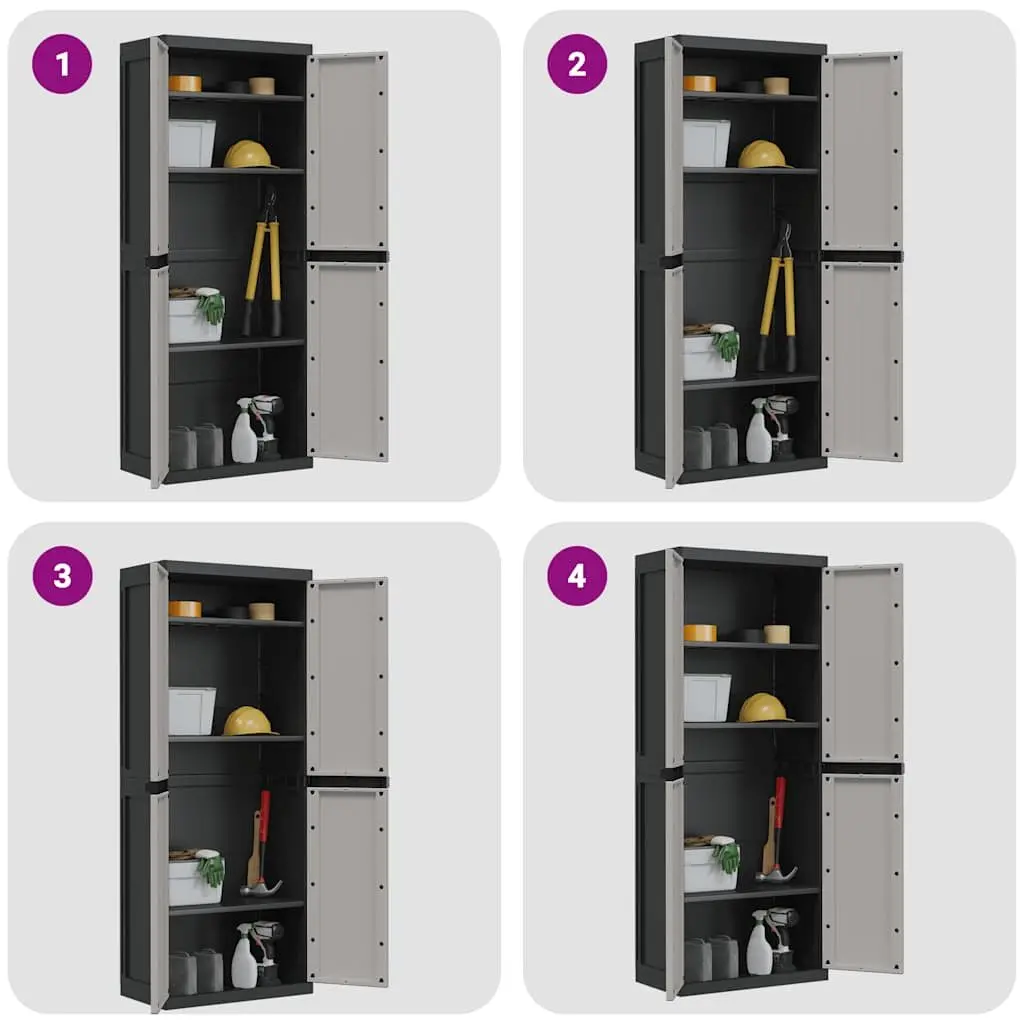 Outdoor Storage Cabinet Grey Black 65x37x165cm Lockable Weather Resistant Adjustable Shelving