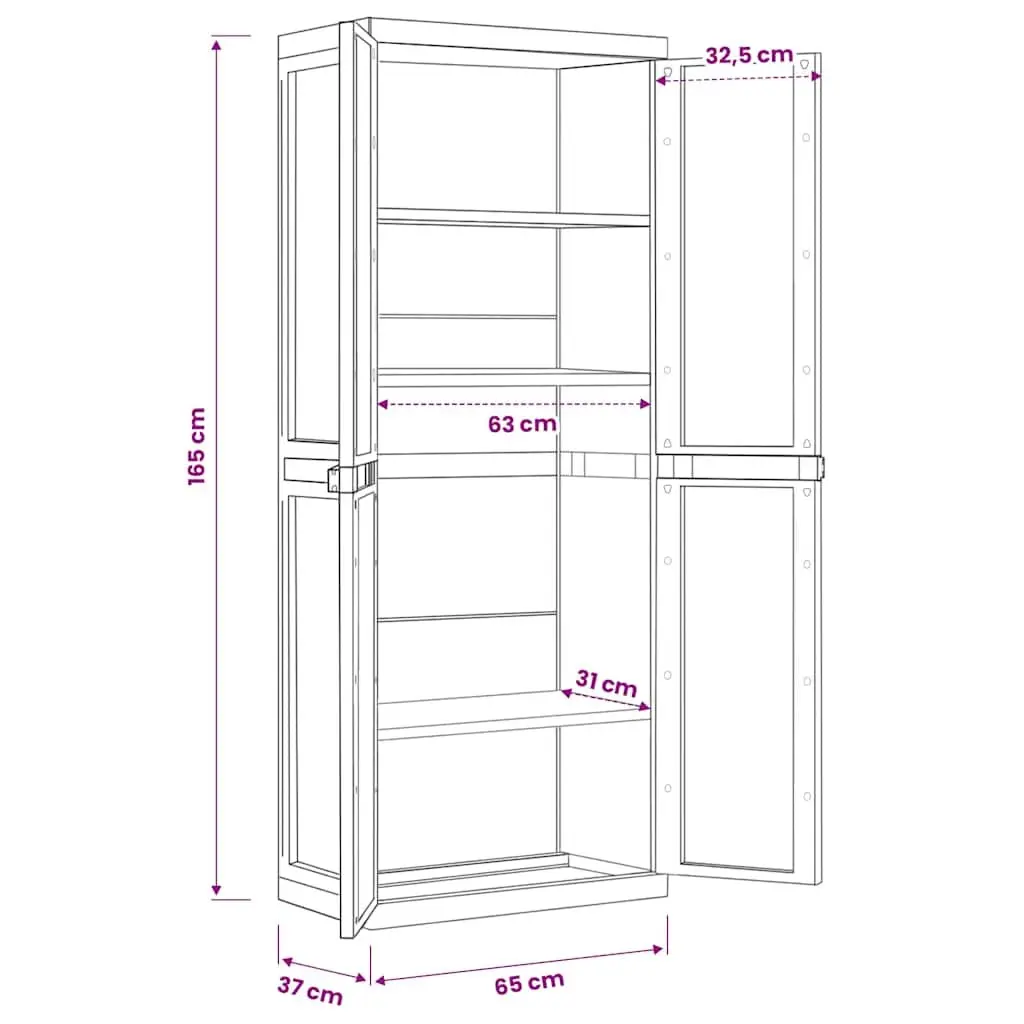 Outdoor Storage Cabinet Grey Black 65x37x165cm Lockable Weather Resistant Adjustable Shelving