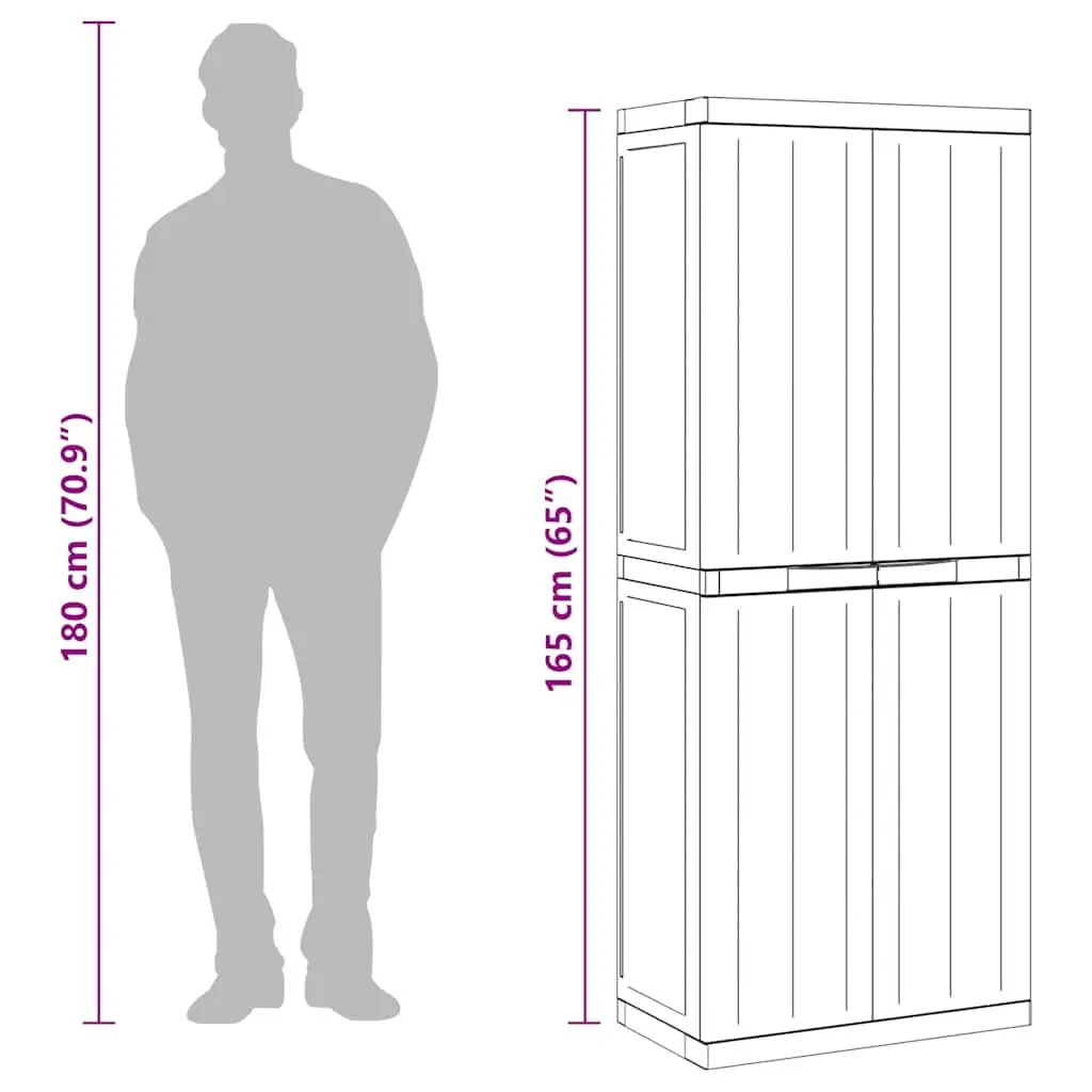 Outdoor Storage Cabinet Grey Black 65x37x165cm Lockable Weather Resistant Adjustable Shelving