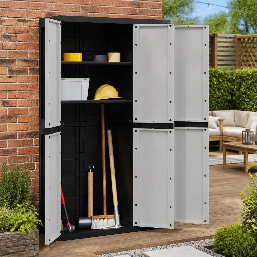 Outdoor Storage Cabinet Grey Black Weather-Resistant Organiser