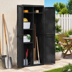 Outdoor Storage Cabinet Black 65x37x165 cm Garden Cupboard Lockable Shelf