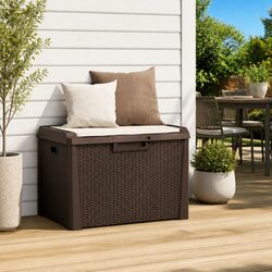 Garden Storage Box with Seat Cushion 125L Outdoor Patio Rattan Look Brown