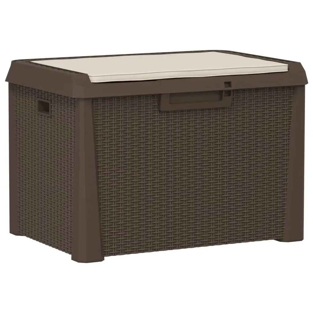 Garden Storage Box Brown 125L Outdoor Patio Rattan Look with Seat Cushion