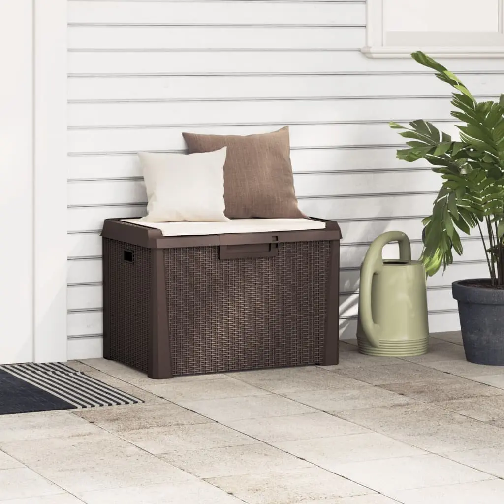 Garden Storage Box Brown 125L Outdoor Patio Rattan Look with Seat Cushion