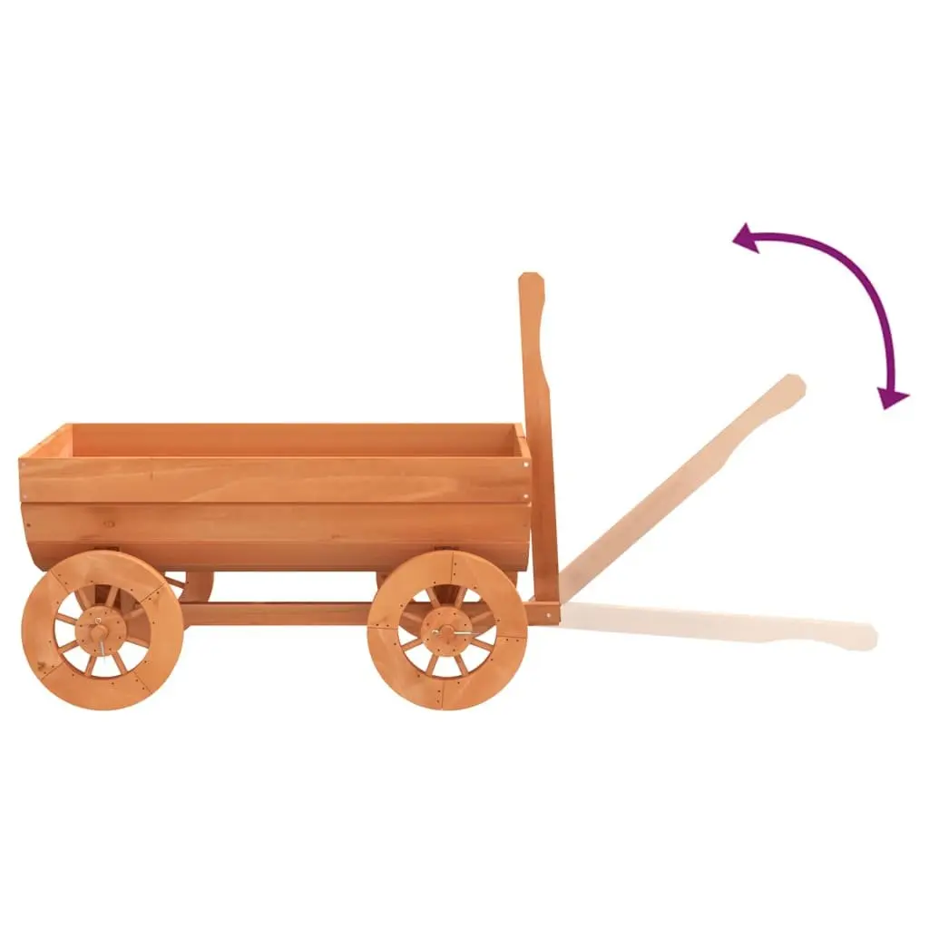 Decorative Garden Wagon Brown Solid Wood Fir Planter Cart with Wheels and Handle