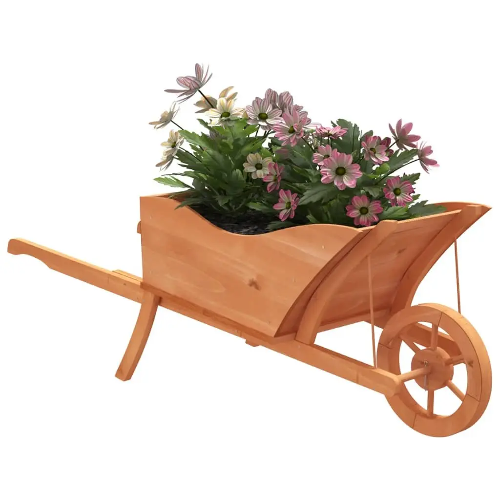 Wooden Wheelbarrow Planter Brown 128 x 45.5 x 43 cm Solid Fir Wood with Wheel Handles and Drainage Holes