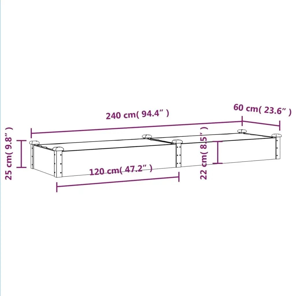 Solid Wood Garden Raised Bed Brown 240x60x25cm with Liner
