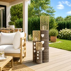 Candle Holders 3 Pcs Grey Wicker Handcrafted Indoor Outdoor Home Garden Decor