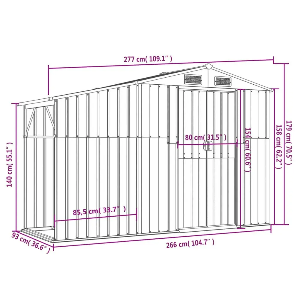 Garden Shed Green Metal Outdoor Storage with Firewood Stand and Ventilation Sloping Roof
