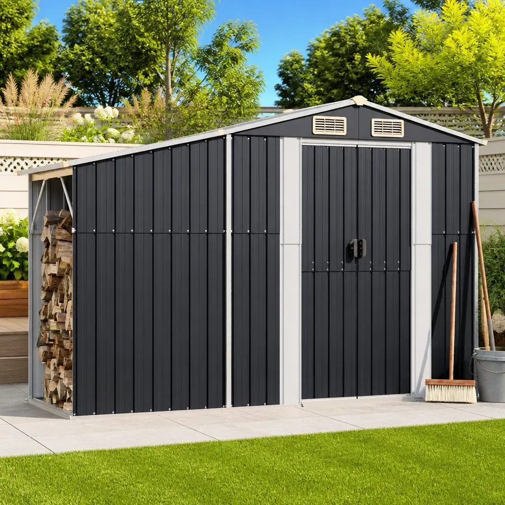 Anthracite Steel Garden Shed 277x93x179cm for Outdoors