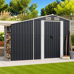 Compact Anthracite Steel Garden Shed 277x93x179cm for Outdoors
