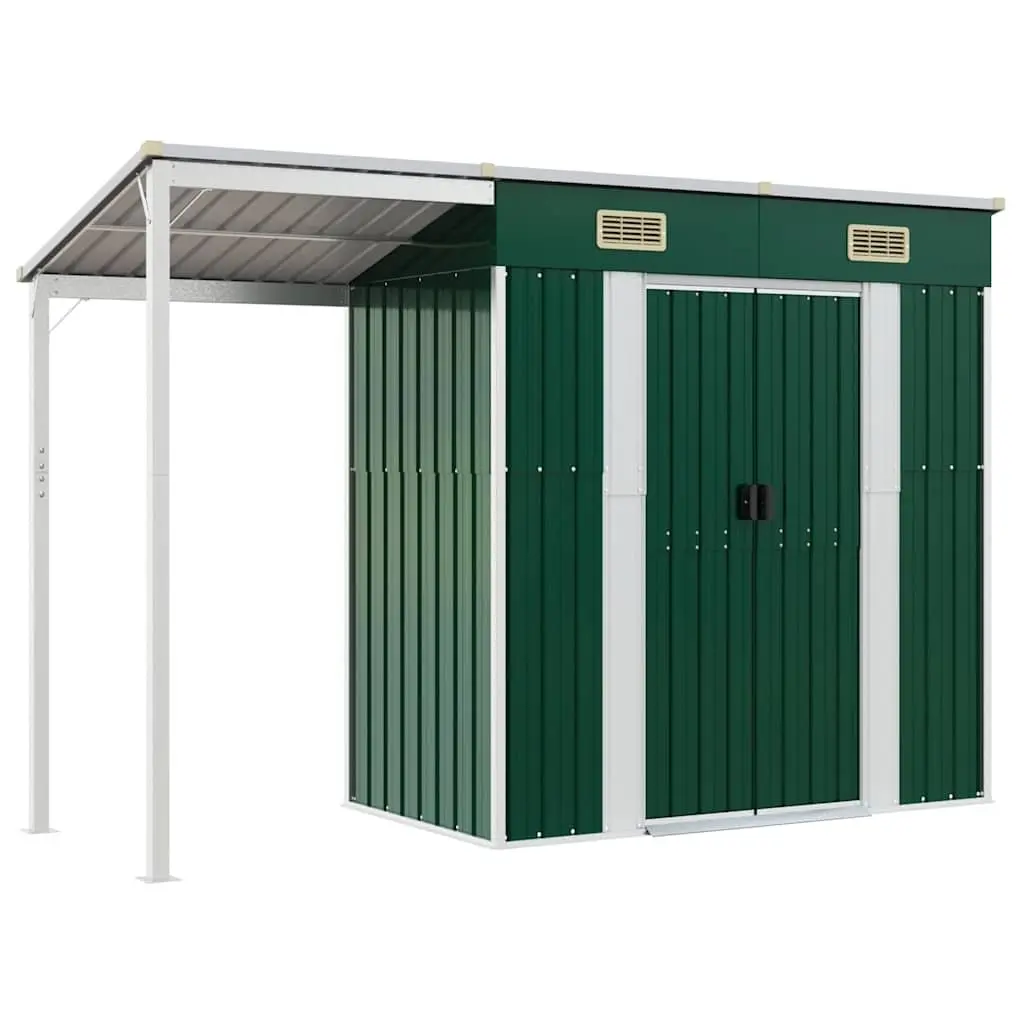 Garden Shed Extended Roof Storage Outdoor Tool House Green Steel 277x107x181cm