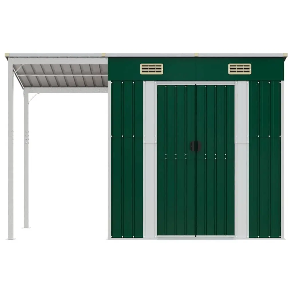 Garden Shed Extended Roof Storage Outdoor Tool House Green Steel 277x107x181cm