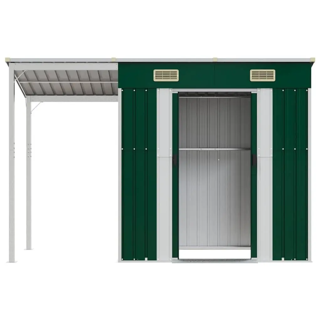 Garden Shed Extended Roof Storage Outdoor Tool House Green Steel 277x107x181cm