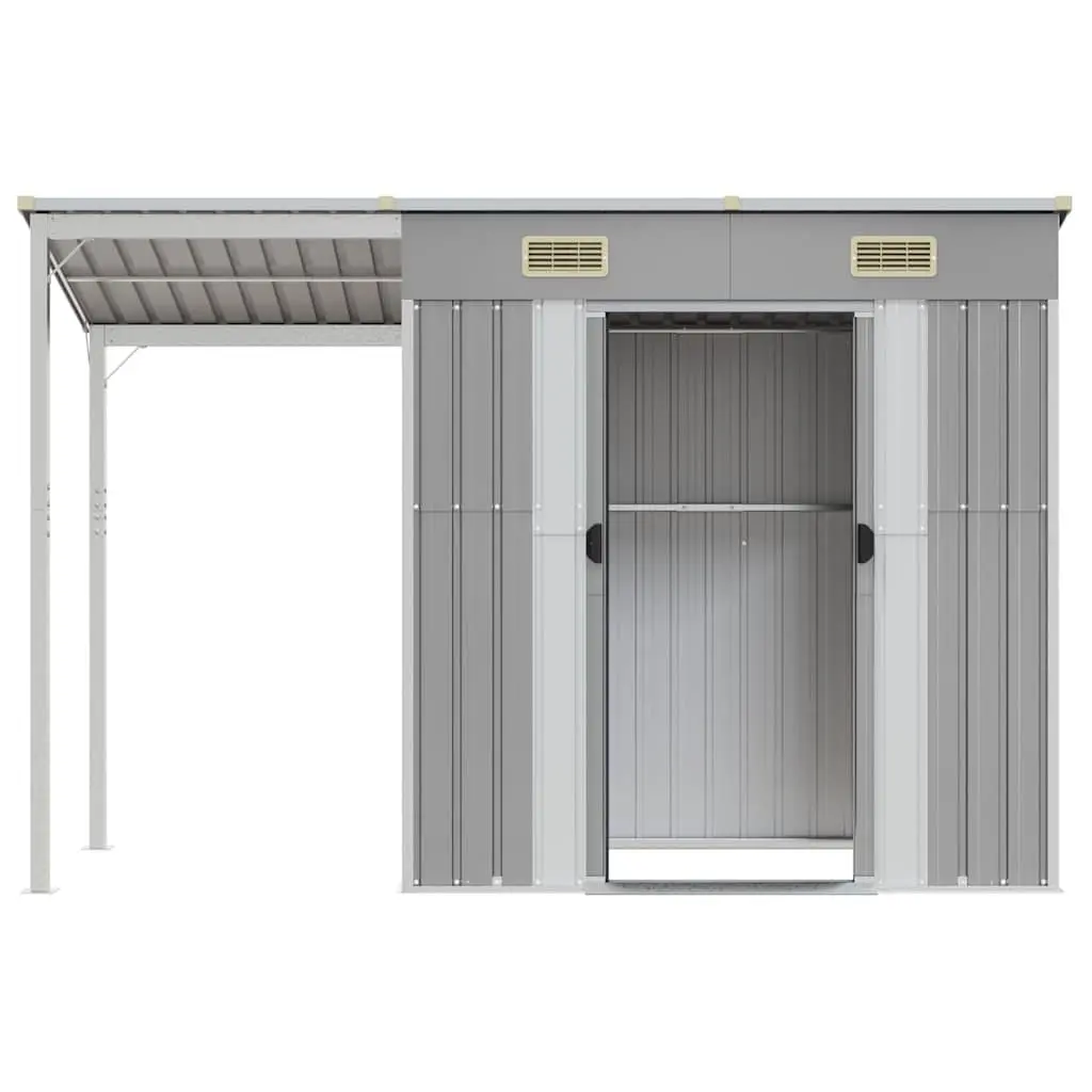 Garden Shed Grey 277x107x181cm Extended Roof Galvanised Steel Outdoor Storage