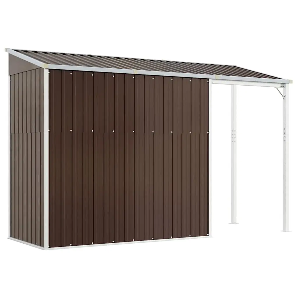 Garden Shed Brown 277x107x181cm Extended Roof Metal Outdoor Storage Tool House