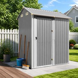 Garden Shed Grey 192x152.5x237cm Galvanised Steel Outdoor Storage Tool House