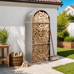 Compact and Strong Grey Steel Log Holder for Firewood