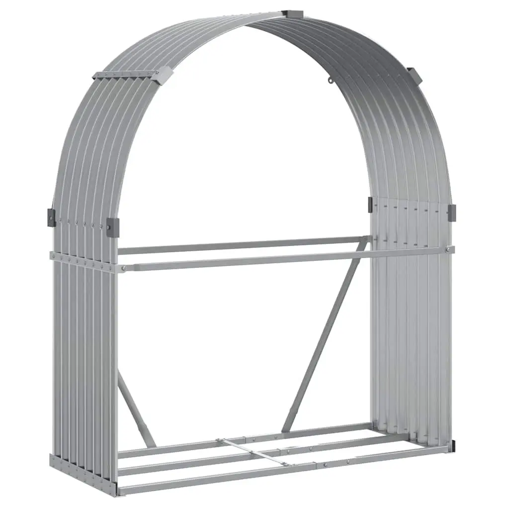 Log Holder Rack Grey Galvanised Steel Outdoor Firewood Storage 120 x 45 x 140 cm