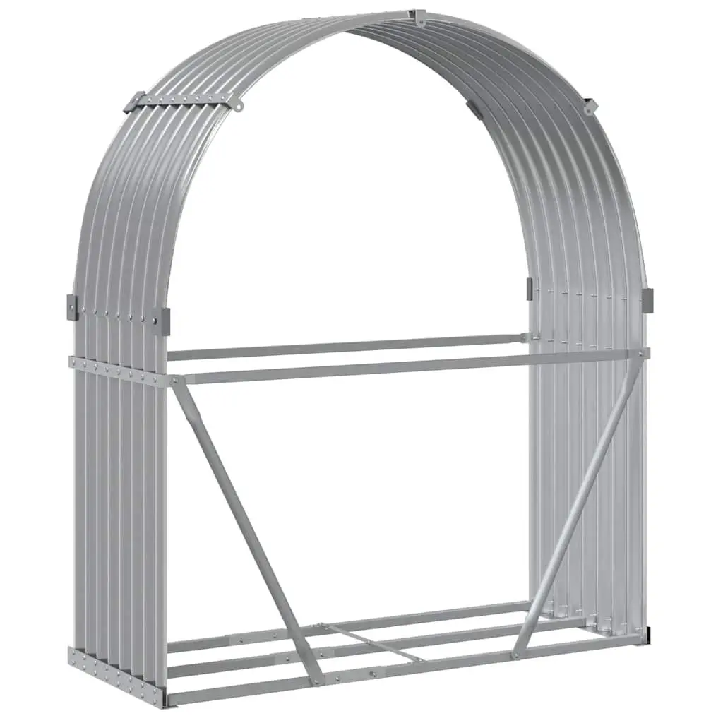 Log Holder Rack Grey Galvanised Steel Outdoor Firewood Storage 120 x 45 x 140 cm