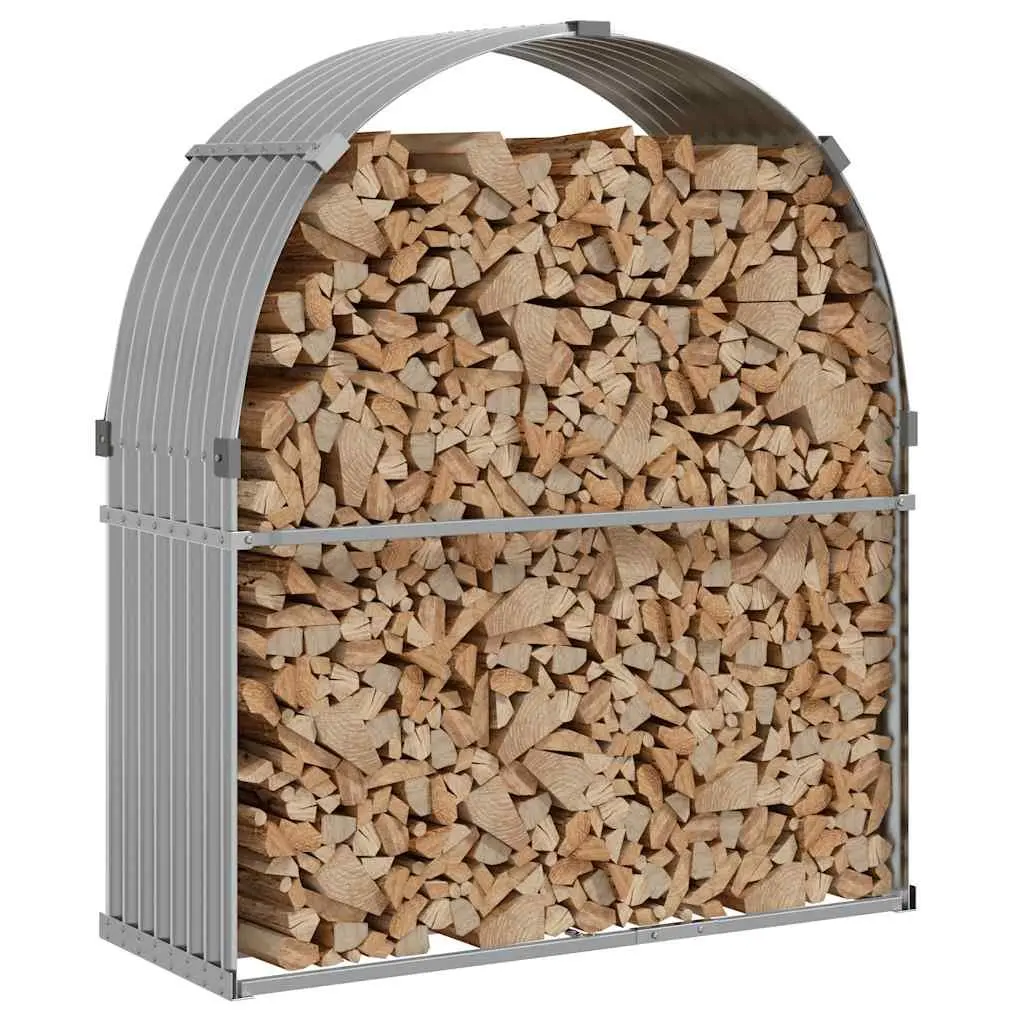 Log Holder Rack Grey Galvanised Steel Outdoor Firewood Storage 120 x 45 x 140 cm