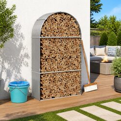 Log Holder Firewood Rack 120x45x210cm Outdoor Wood Storage Log Store Grey