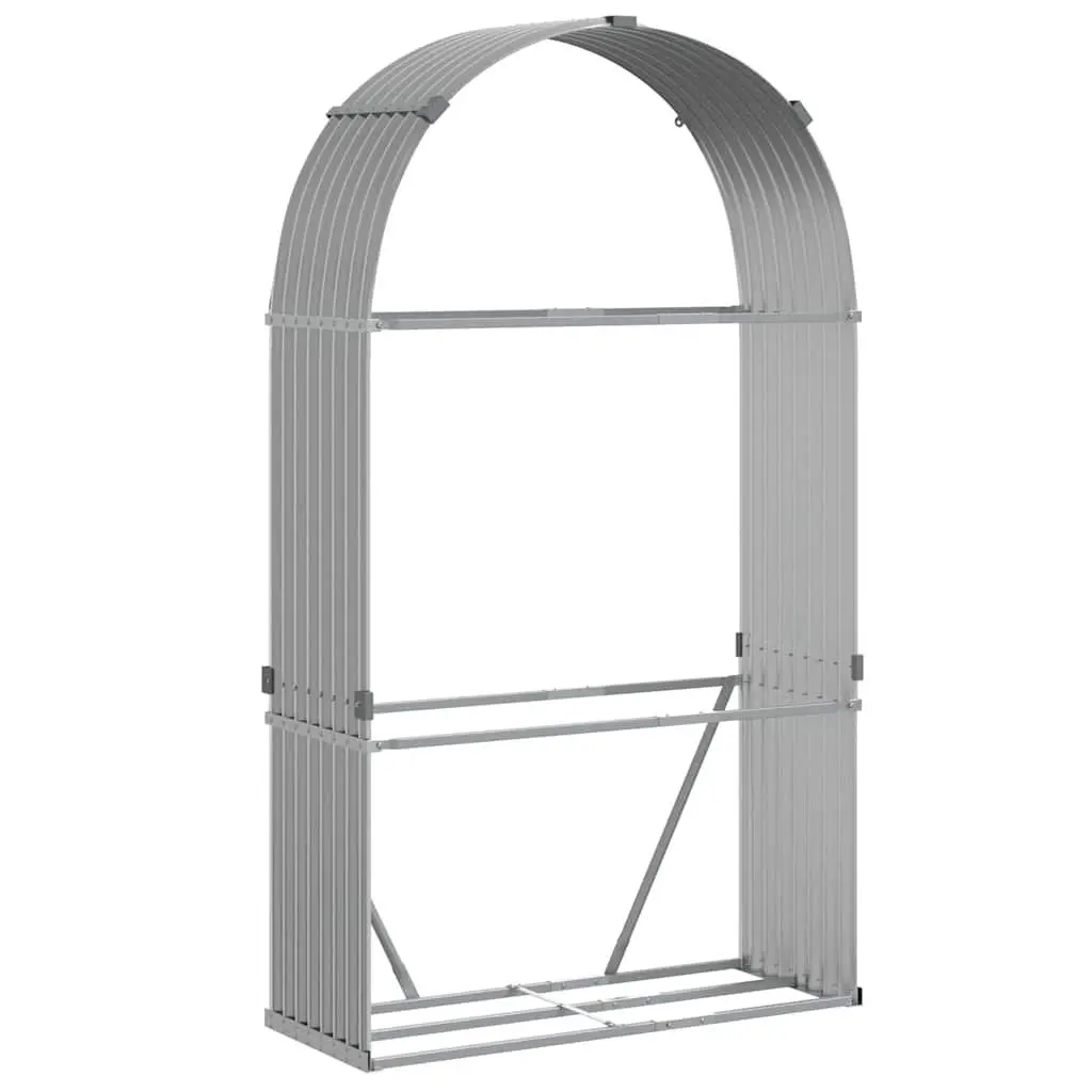 Log Holder Grey 120x45x210cm Heavy-Duty Steel Outdoor Firewood Rack