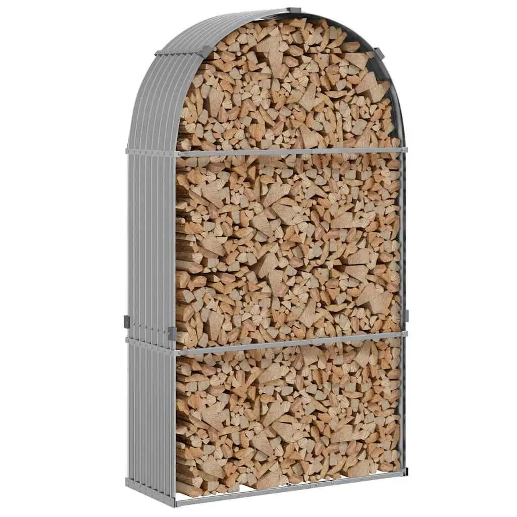 Log Holder Grey 120x45x210cm Heavy-Duty Steel Outdoor Firewood Rack