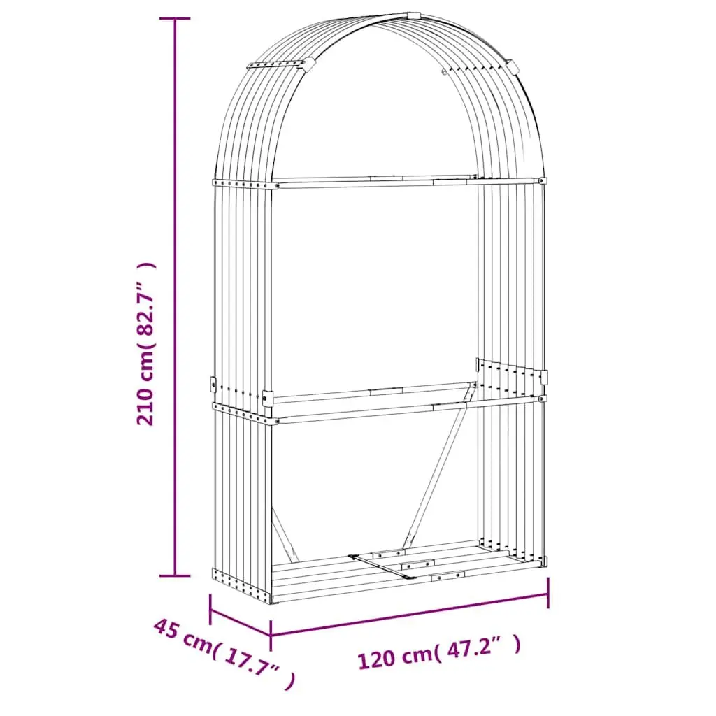 Log Holder Grey 120x45x210cm Heavy-Duty Steel Outdoor Firewood Rack