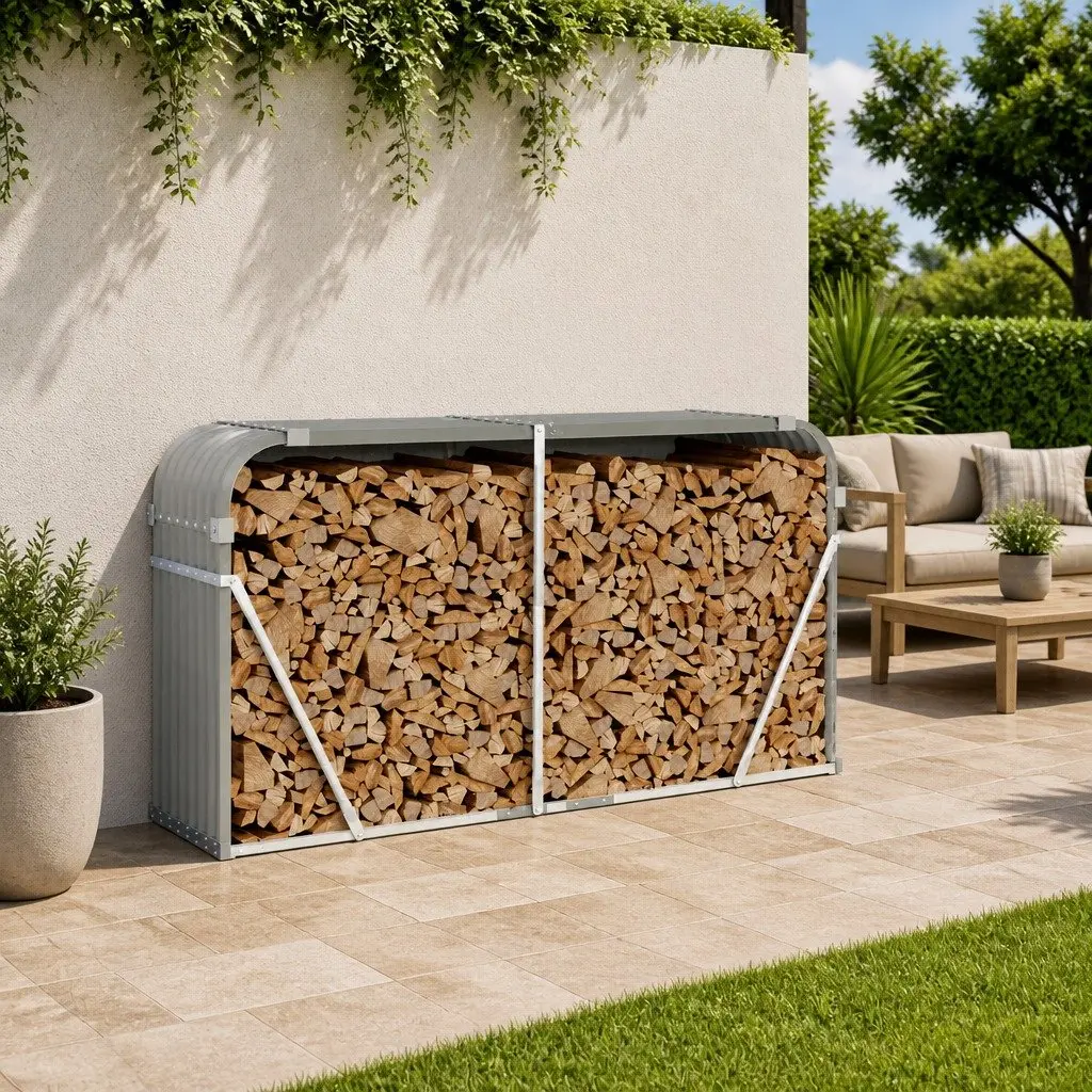 Log Holder Rack Grey 180x45x100 cm Galvanised Steel Outdoor Firewood Storage
