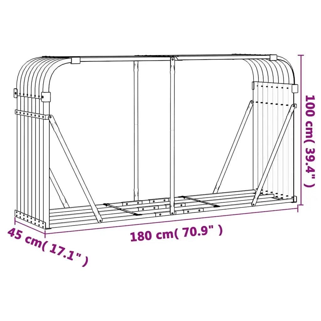 Log Holder Rack Grey 180x45x100 cm Galvanised Steel Outdoor Firewood Storage