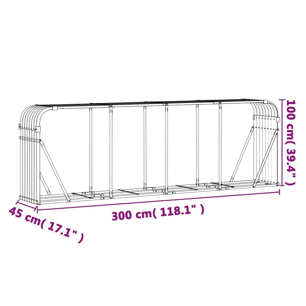 Log Holder Rack Light Grey 300x45x100cm Galvanised Steel Firewood Storage Stand