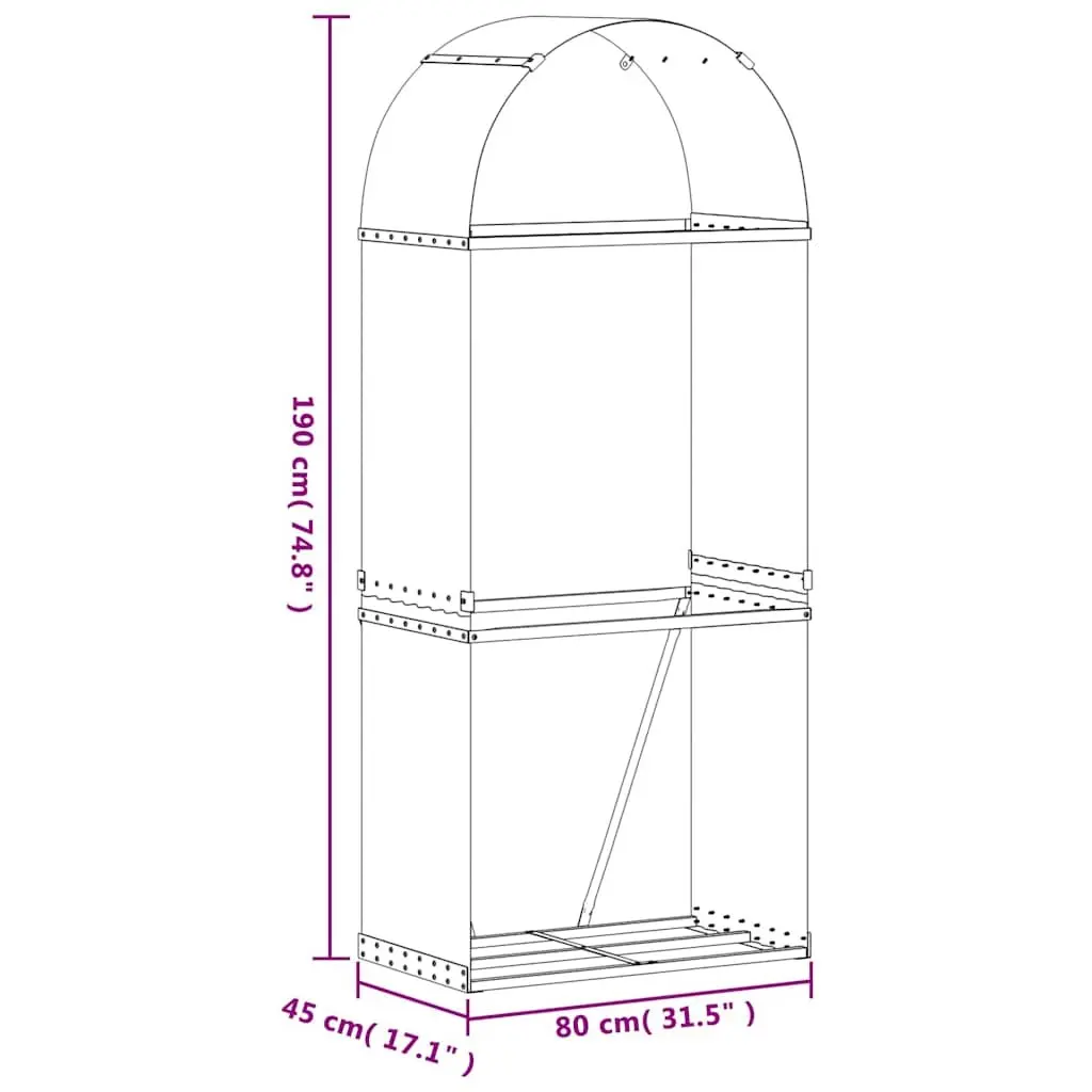 Log Holder Anthracite Steel 80L x 45W x 190H cm Durable Indoor Outdoor Storage Rack