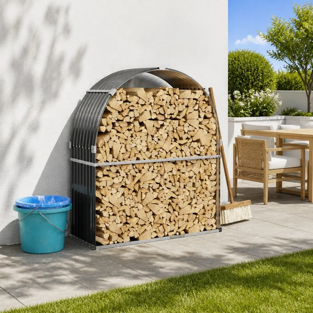 Log Holder Anthracite 120x45x140cm Galvanised Steel Fireplace Wood Storage Rack