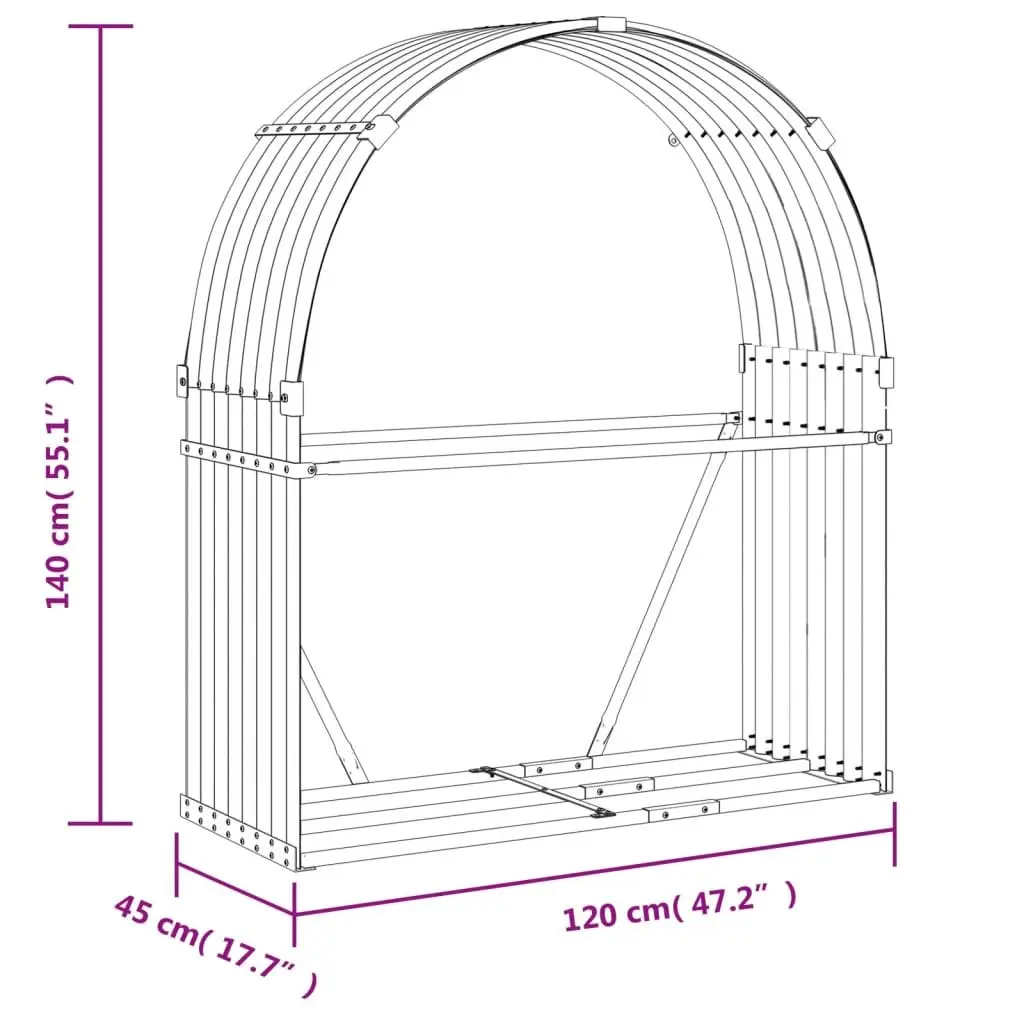 Log Holder Anthracite 120x45x140cm Galvanised Steel Fireplace Wood Storage Rack