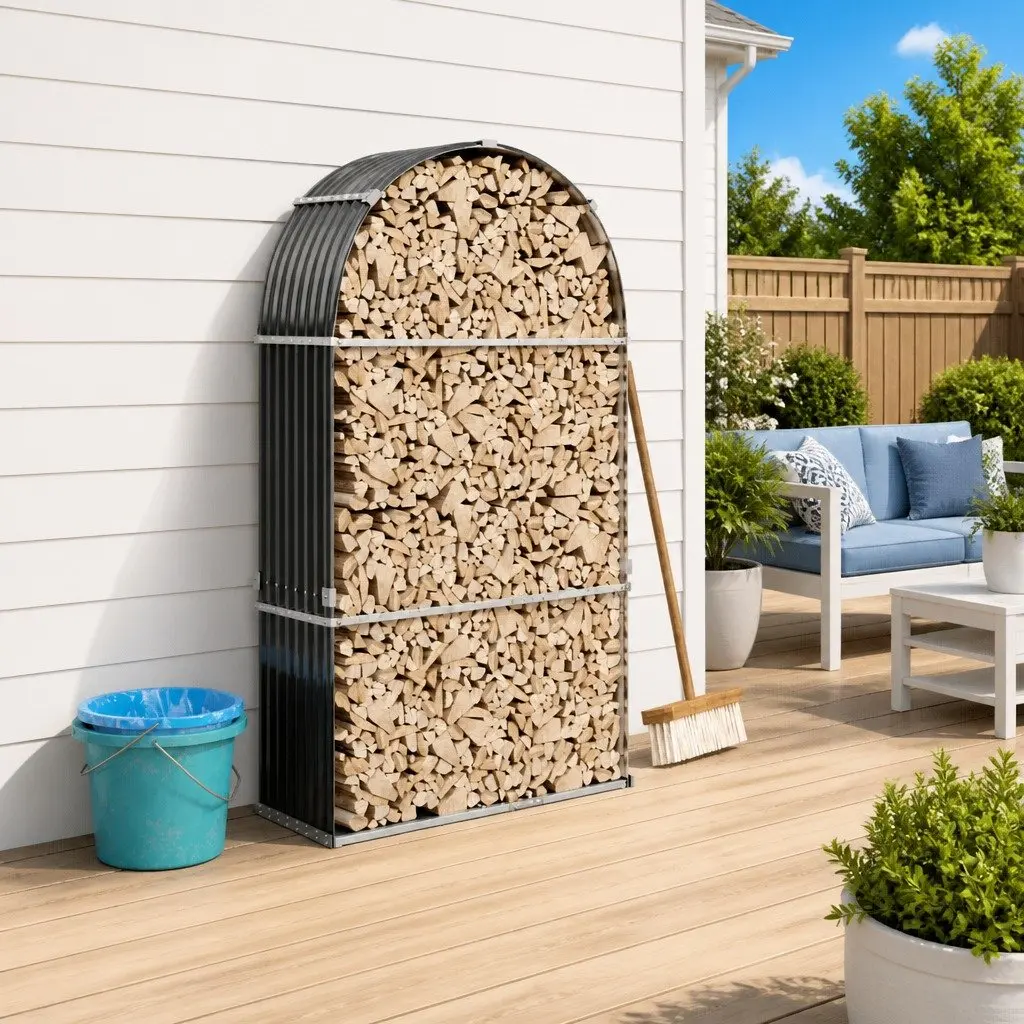 Log Holder Anthracite 120x45x210 cm Galvanised Steel Heavy-Duty Fireplace Wood Storage Rack